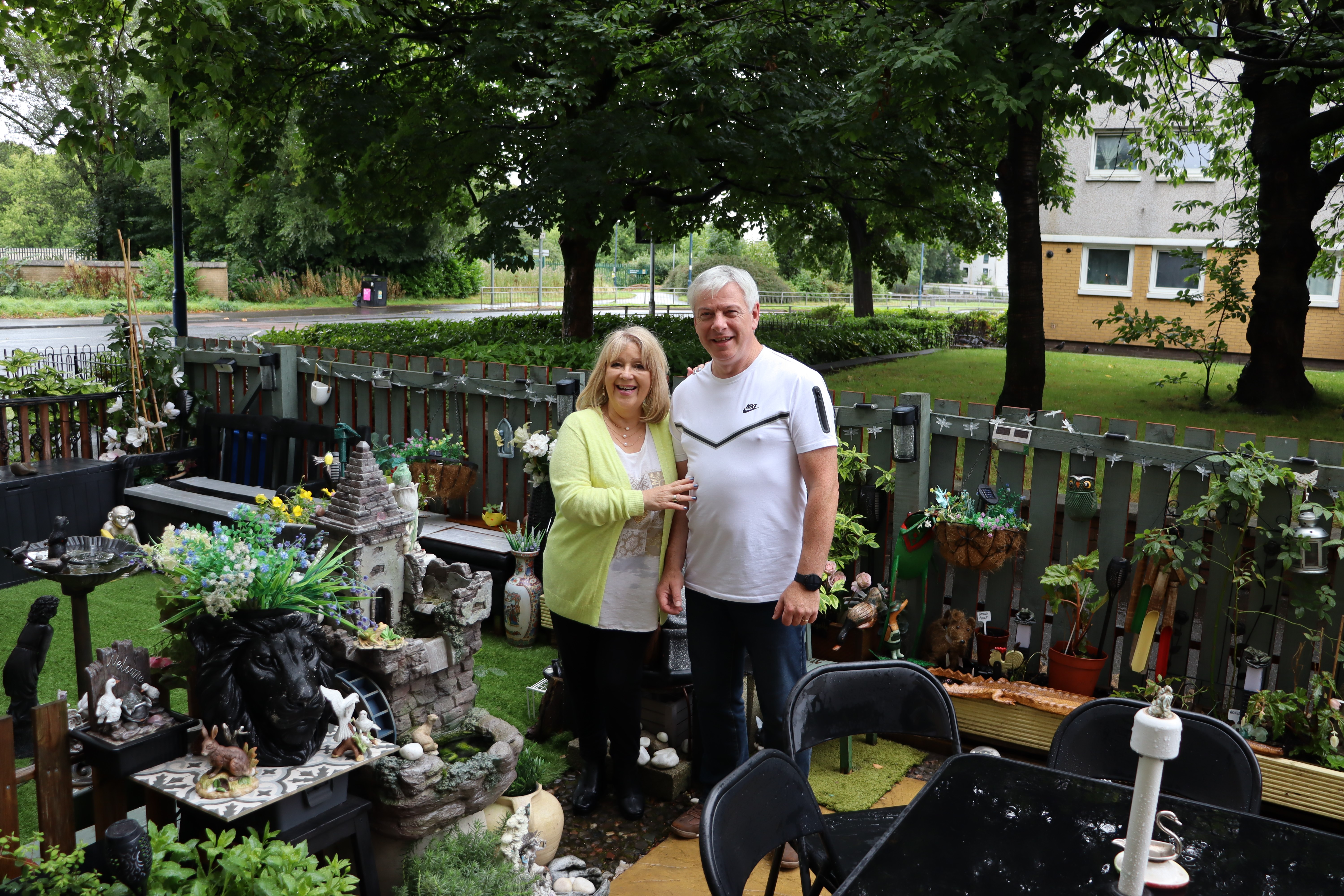 Jean Sechaud and William Gormley in the communal garden at 470 Caledonia Road